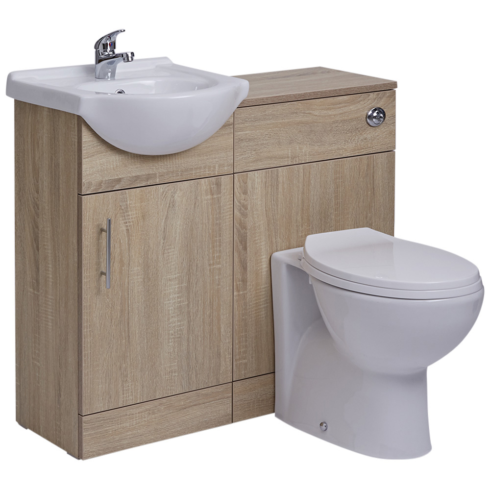 Mueble para Cuarto de Baño con Lavabo e Inodoro de Careámica Integrados y Mueble de MDF Efecto Roble 41x78x30cm