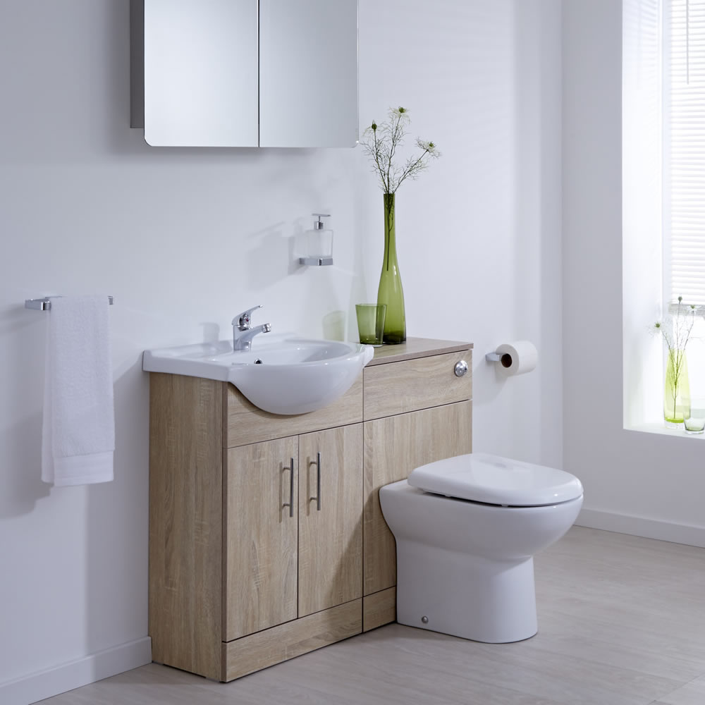 Mueble de Lavabo con Inodoro Integrado MDF Efecto Roble con 2 Puertas de 51x78x30cm