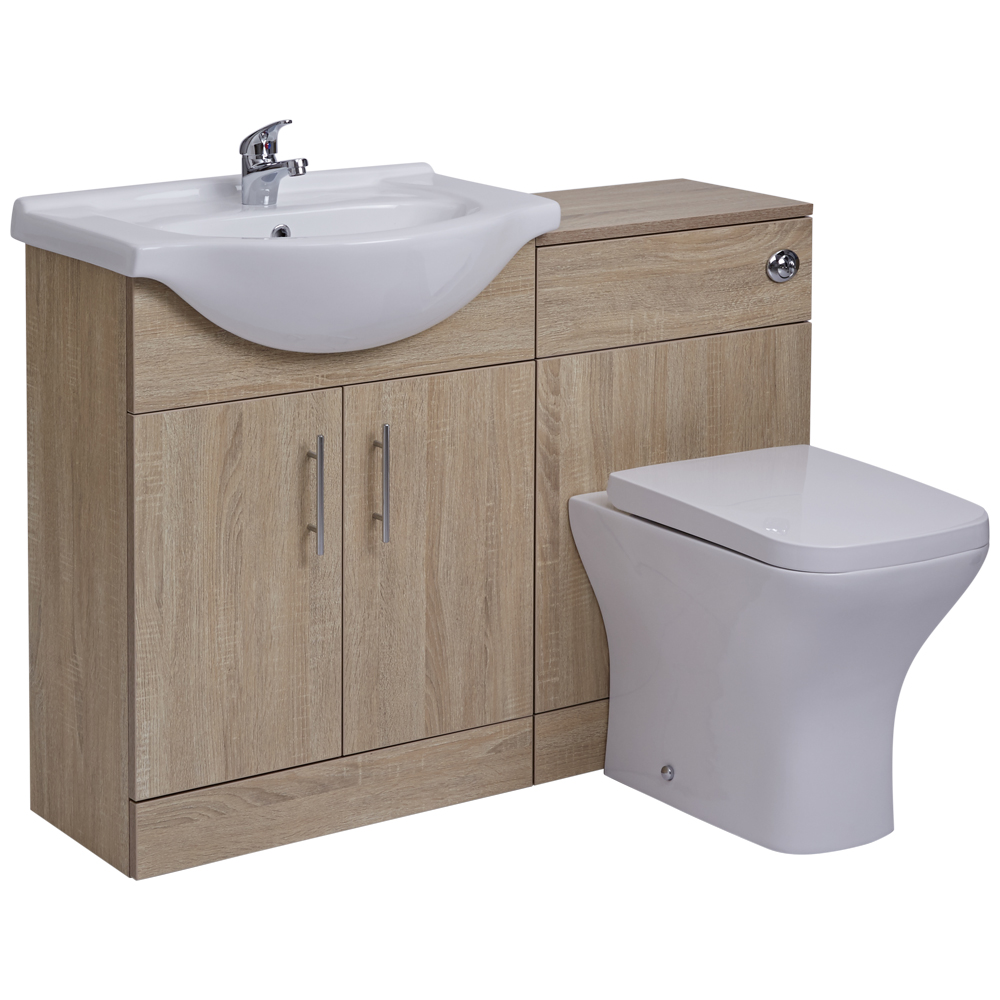 Mueble de Lavabo de 2 Puertas de MDF Efecto Roble con Inodoro Integrado 65x78x30cm