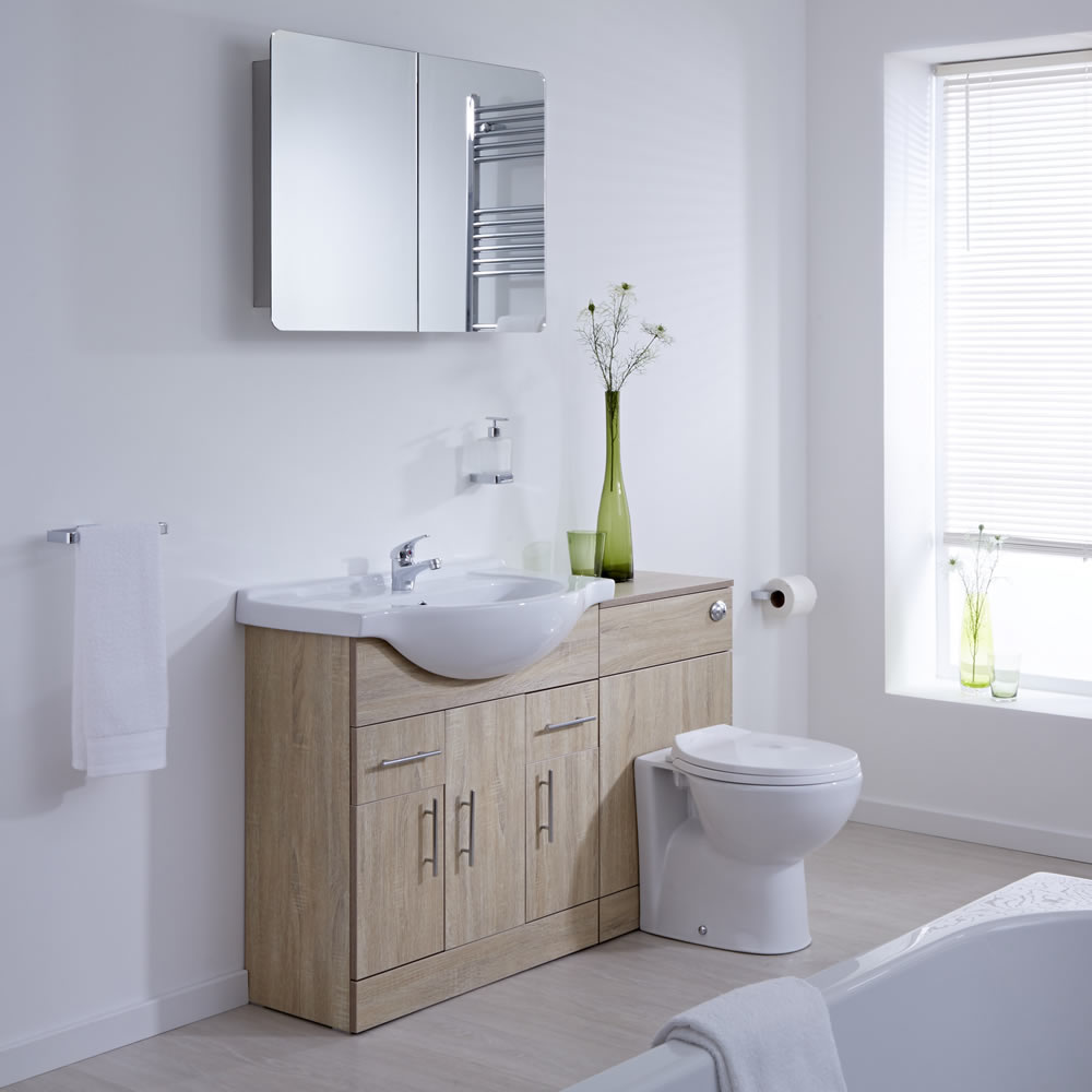 Mueble de Lavabo de 3 Puertas Efecto Roble con Inodoro Integrado 75x78x48cm