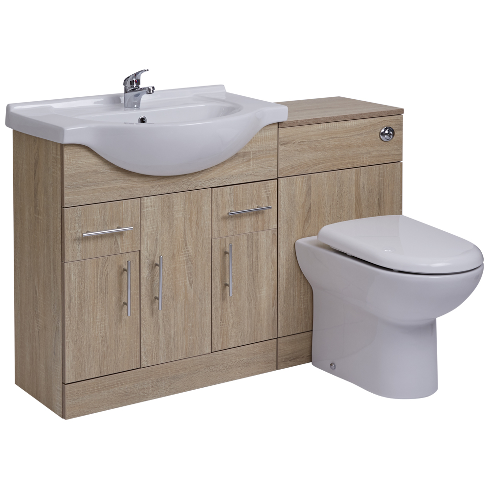 Mueble de Lavabo de MDF con 3 Puertas y 2 Cajones Efecto Roble con Inodoro Integrado 75x78x48cm