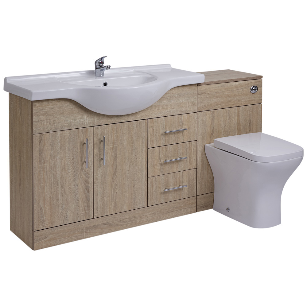 Mueble de Lavabo de 2 Puertas y 3 Cajones de MDF Color Efecto Roble con Inodoro Integrado 106x78x48cm