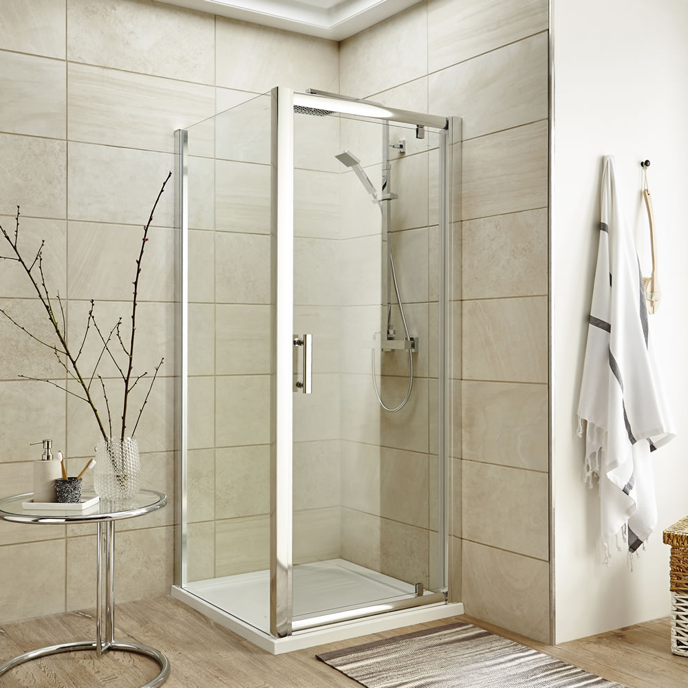 Mampara de Ducha Angular Fija con Puerta Abatible 800x1850mm