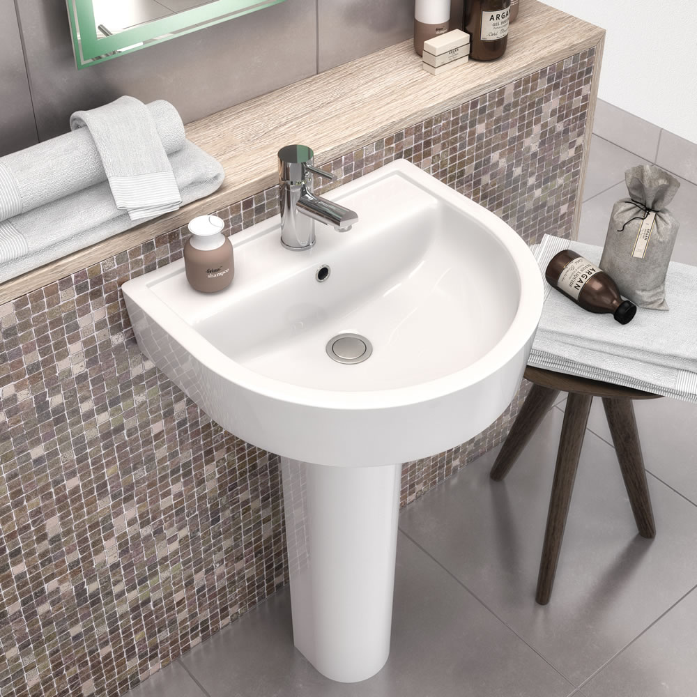Lavabo en Cerámica de 420mm con Pedestal - Minimalista