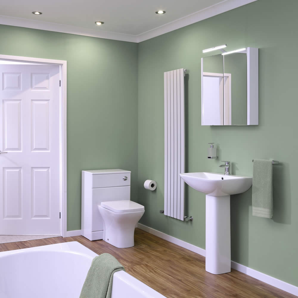 Conjunto de Baño Completo con Inodoro WC, Cisterna Integrada, Tapa, Bañera y Lavabo