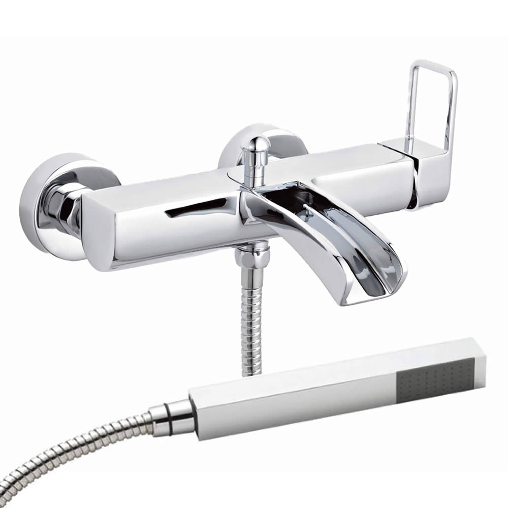 Grifo Mezclador de Bañera de Pared con Caída a Cascada y Ducha de Mano - Nevada