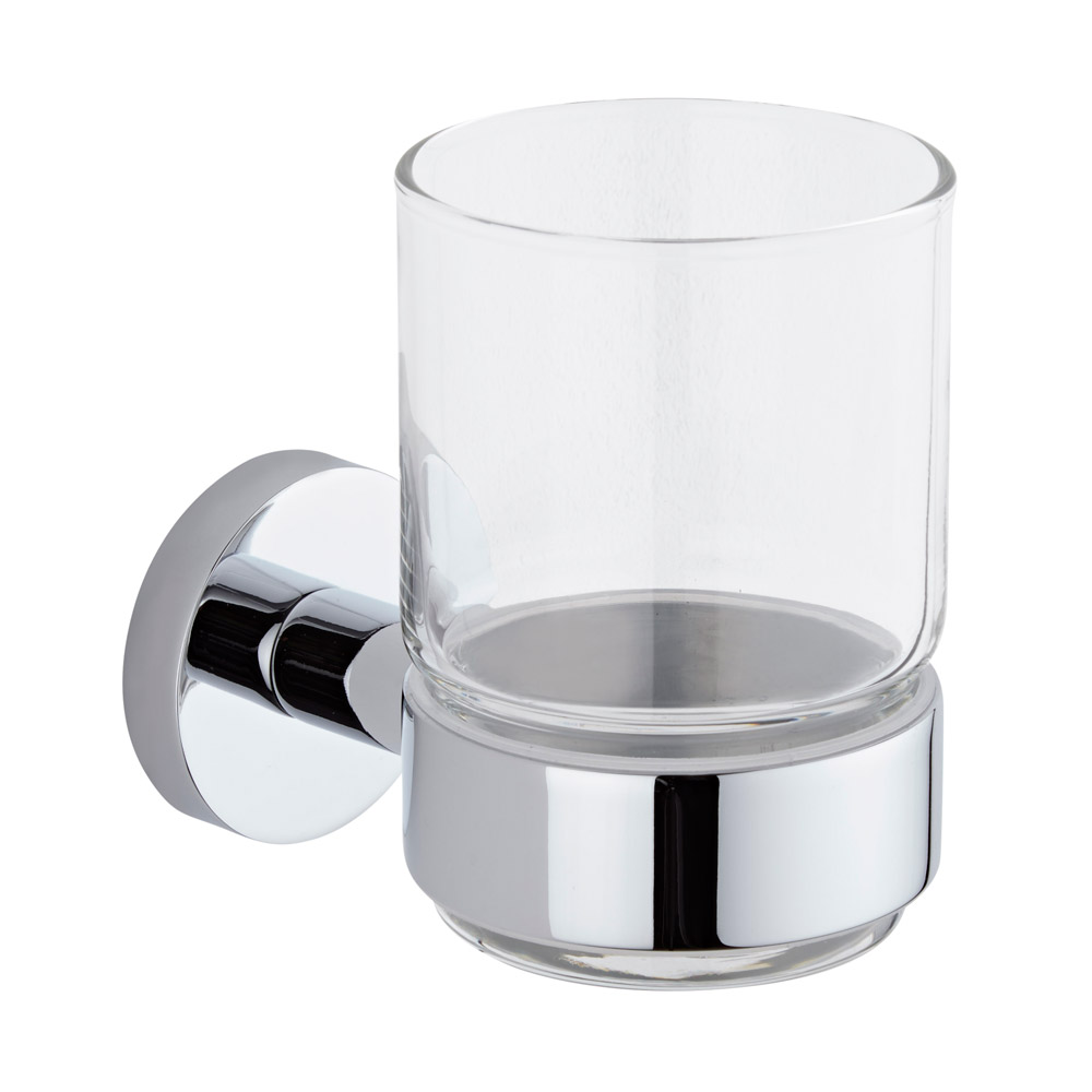 Vaso Porta Cepillo de Dientes en Vidrio Transparente con Soporte Mural