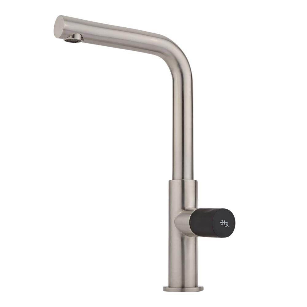 Mezclador de Cocina o Lavabo Monoforo Realizado en Acero Inoxidable con Pomo Negro - Bomere