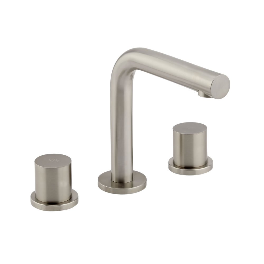 Batería de Lavabo de 3 Agujeros en Acero Inoxidable con Manijas de Color Acero - Bomere