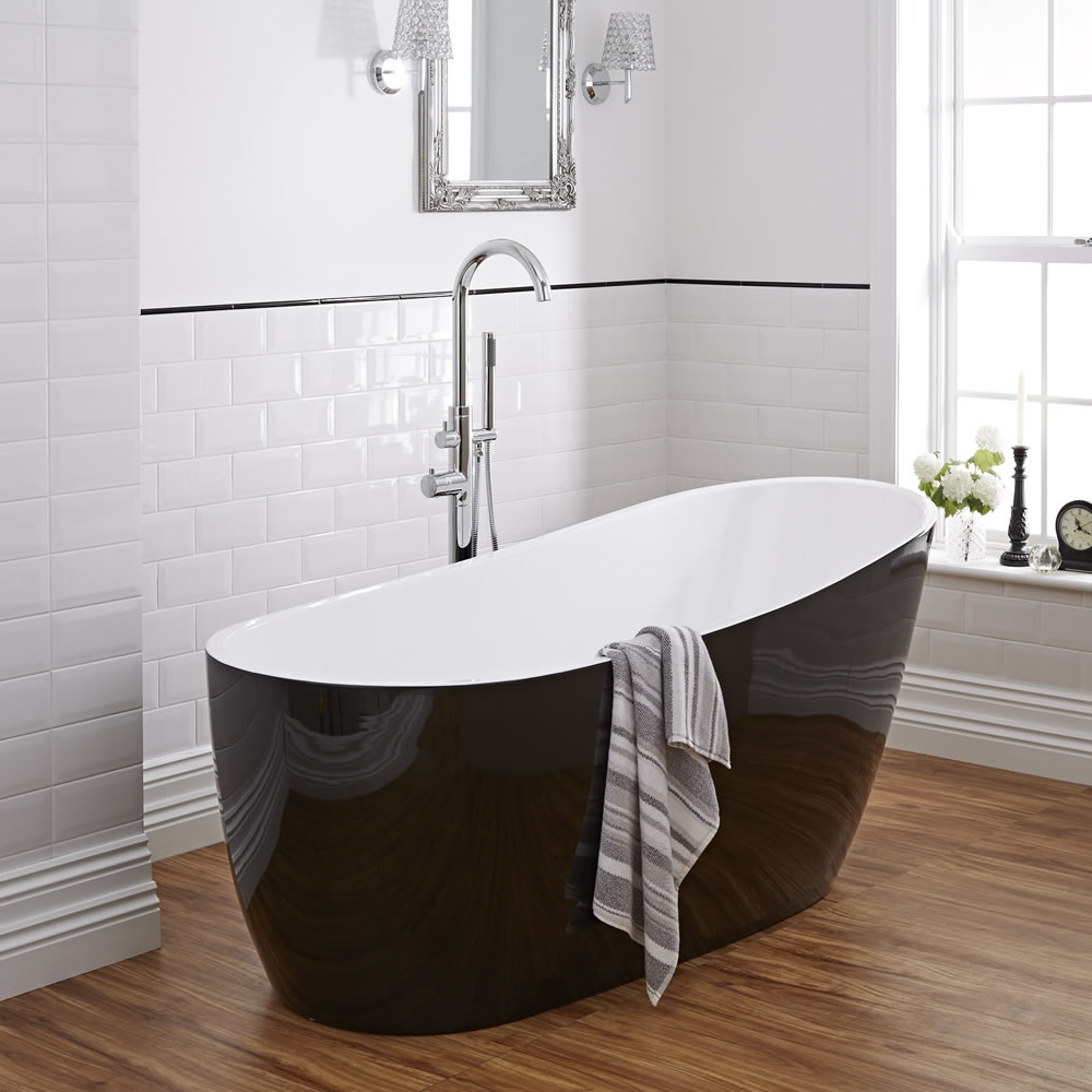 Bañera Acrílica Exenta Asimétrica Moderna Oval Color Blanco y Negro 1730x780mm