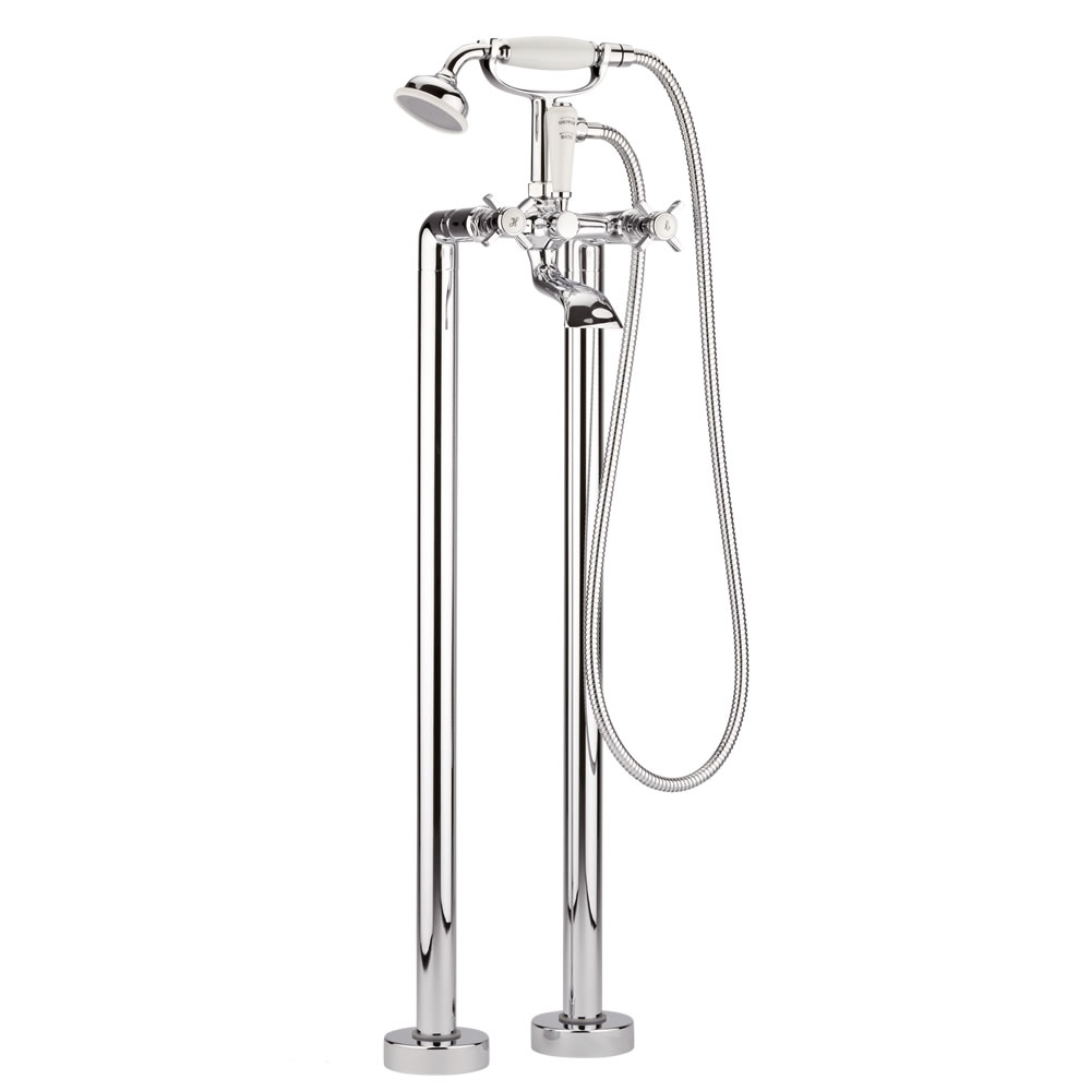 Conjunto de Bañera con Grifo Mezclador Tradicional, Ducha de Mano y Columnas
