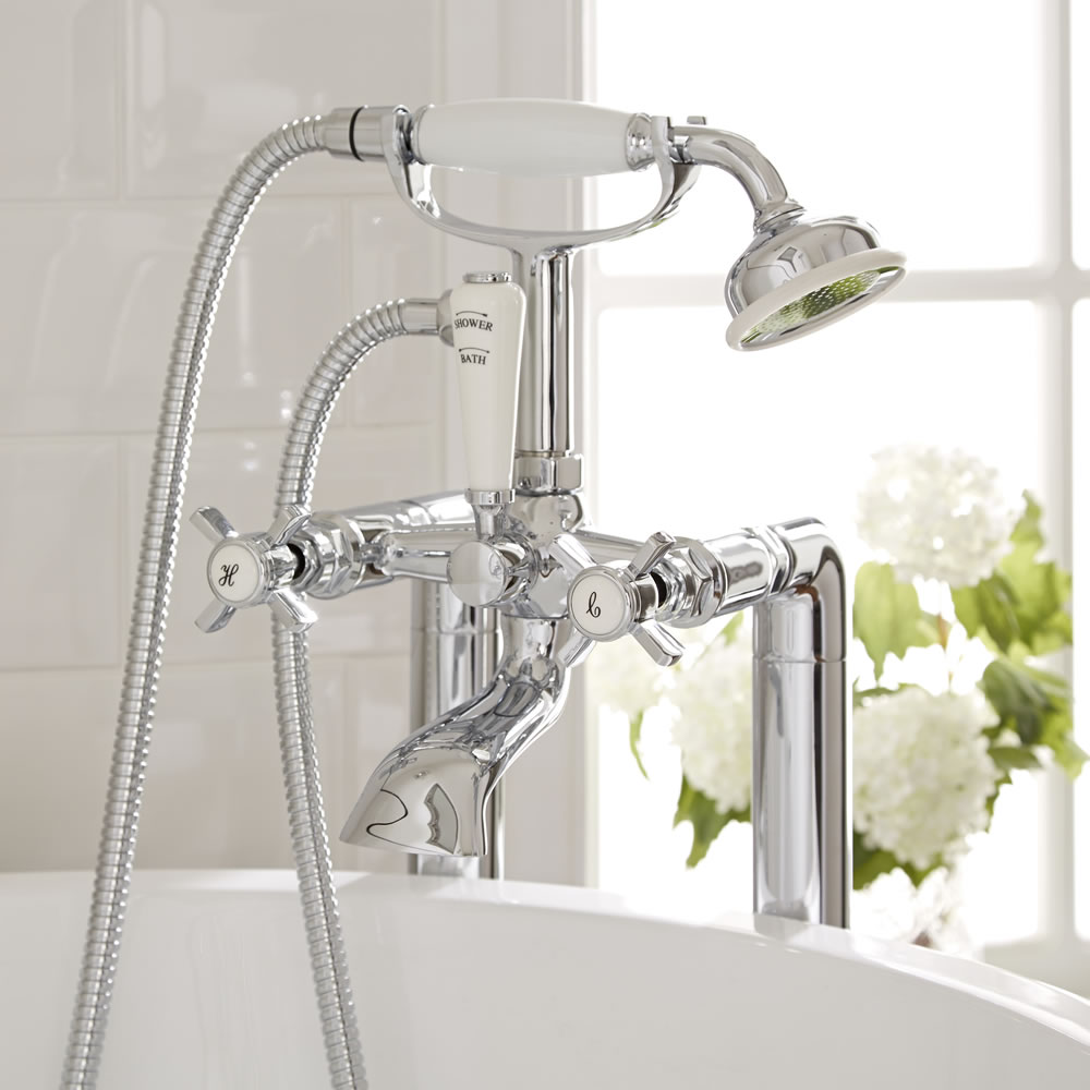 Conjunto de Bañera Grifo Mezclador Tradicional, Ducha de Mano y Columnas