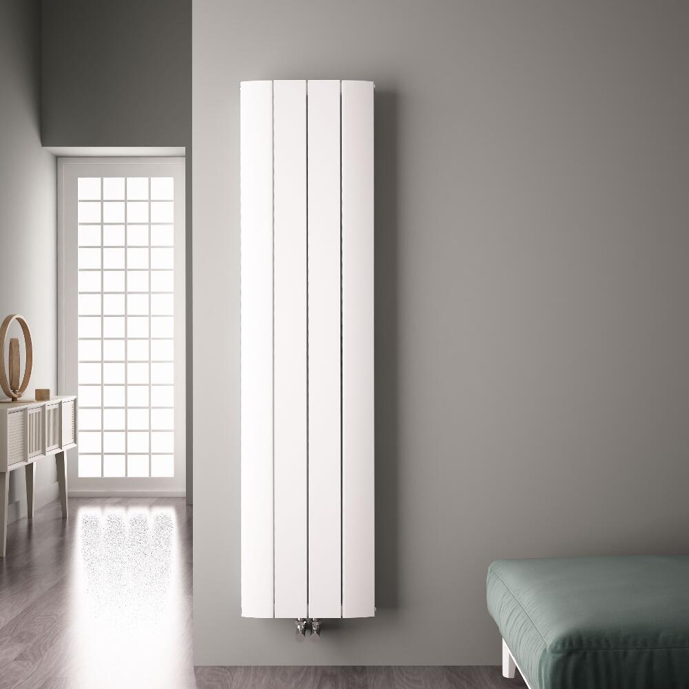 Radiador de Diseño Vertical Con Conexión Central - Aluminio - Blanco - 1800mm x 375mm x 45mm - 1535 Vatios - Aurora