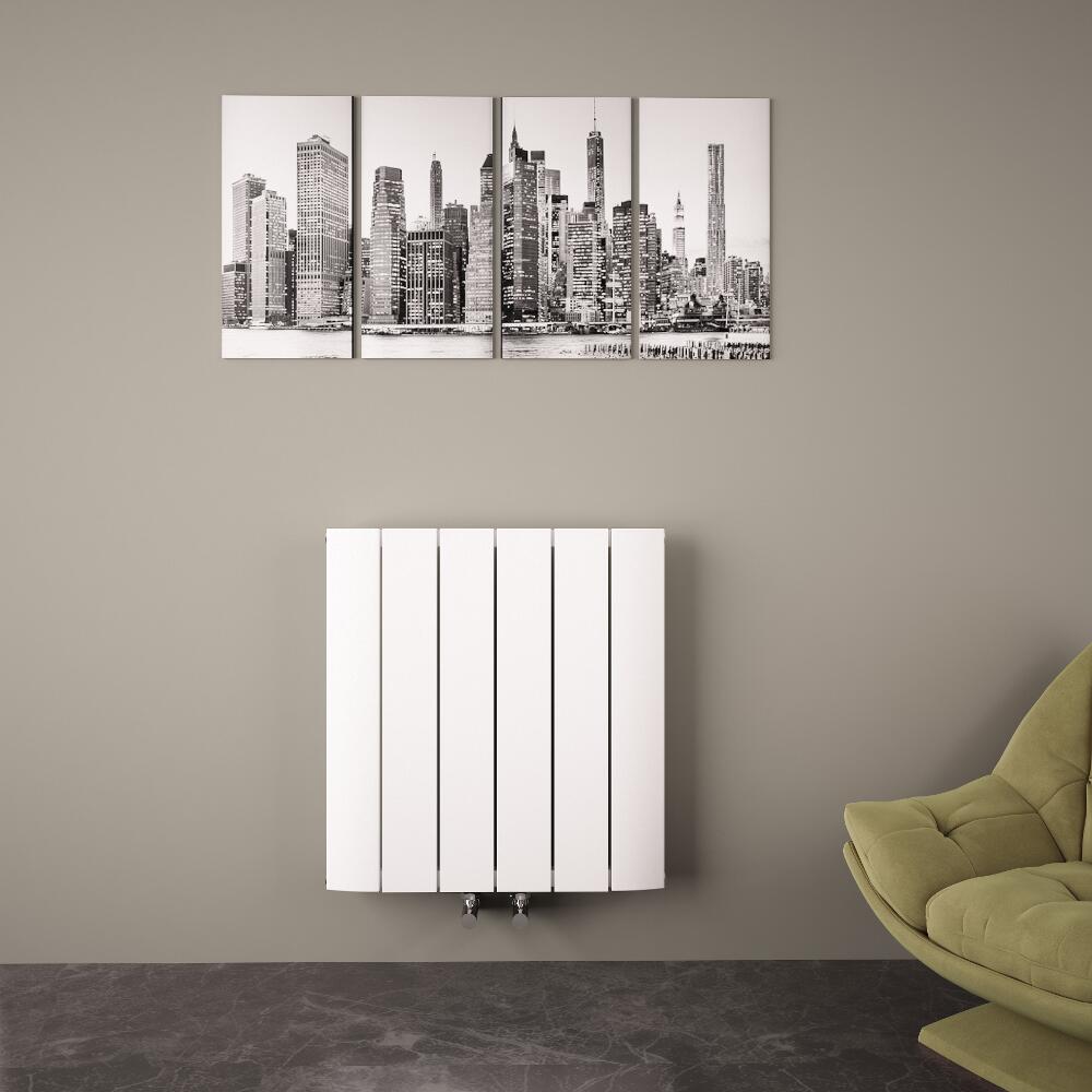 Radiador de Diseño Horizontal Con Conexión Central - Aluminio - Blanco - 600mm x 565mm x 45mm - 768 Vatios - Aurora