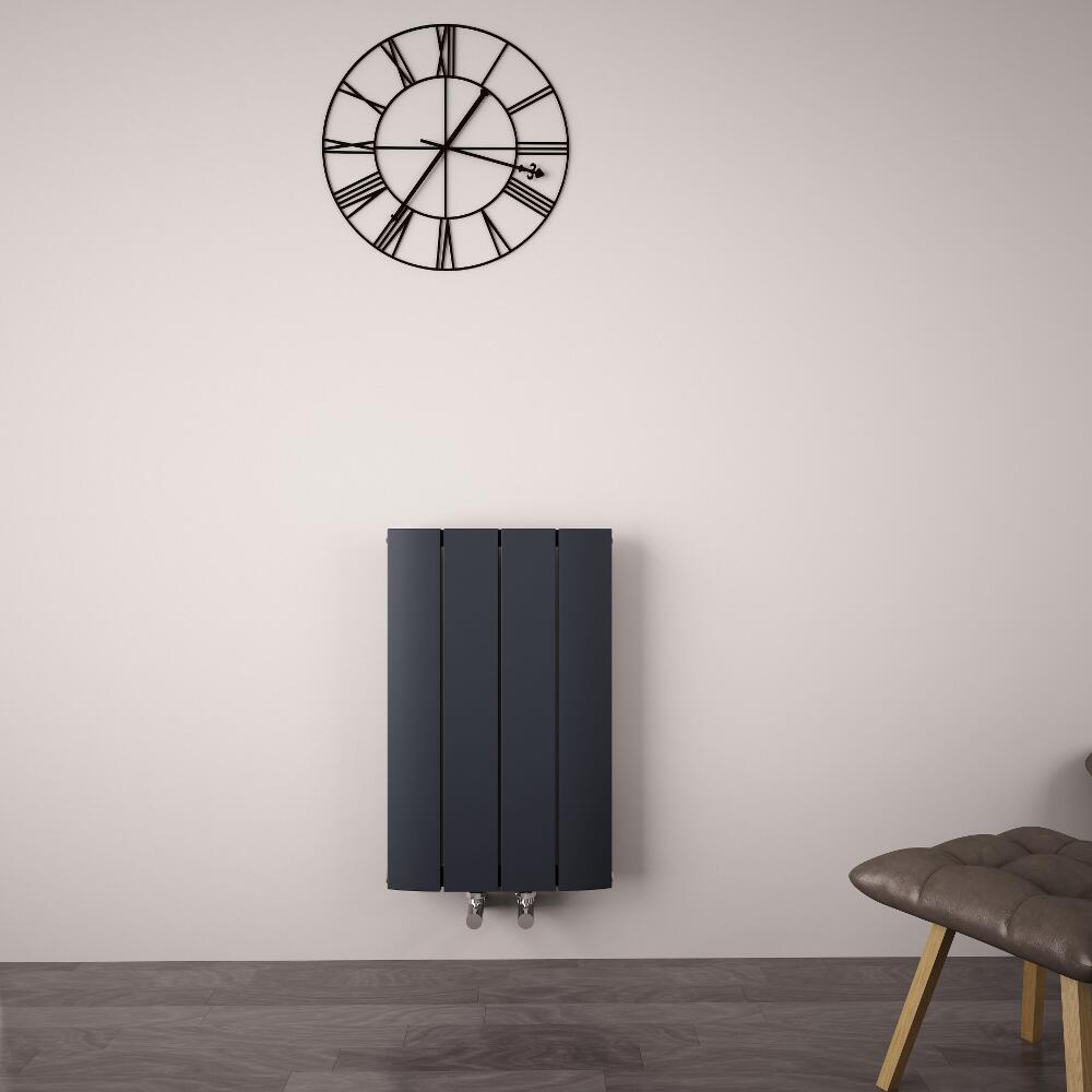 Radiador de Diseño Horizontal Con Conexión Central - Aluminio - Antracita - 600mm x 375mm x 45mm - 512 Vatios - Aurora