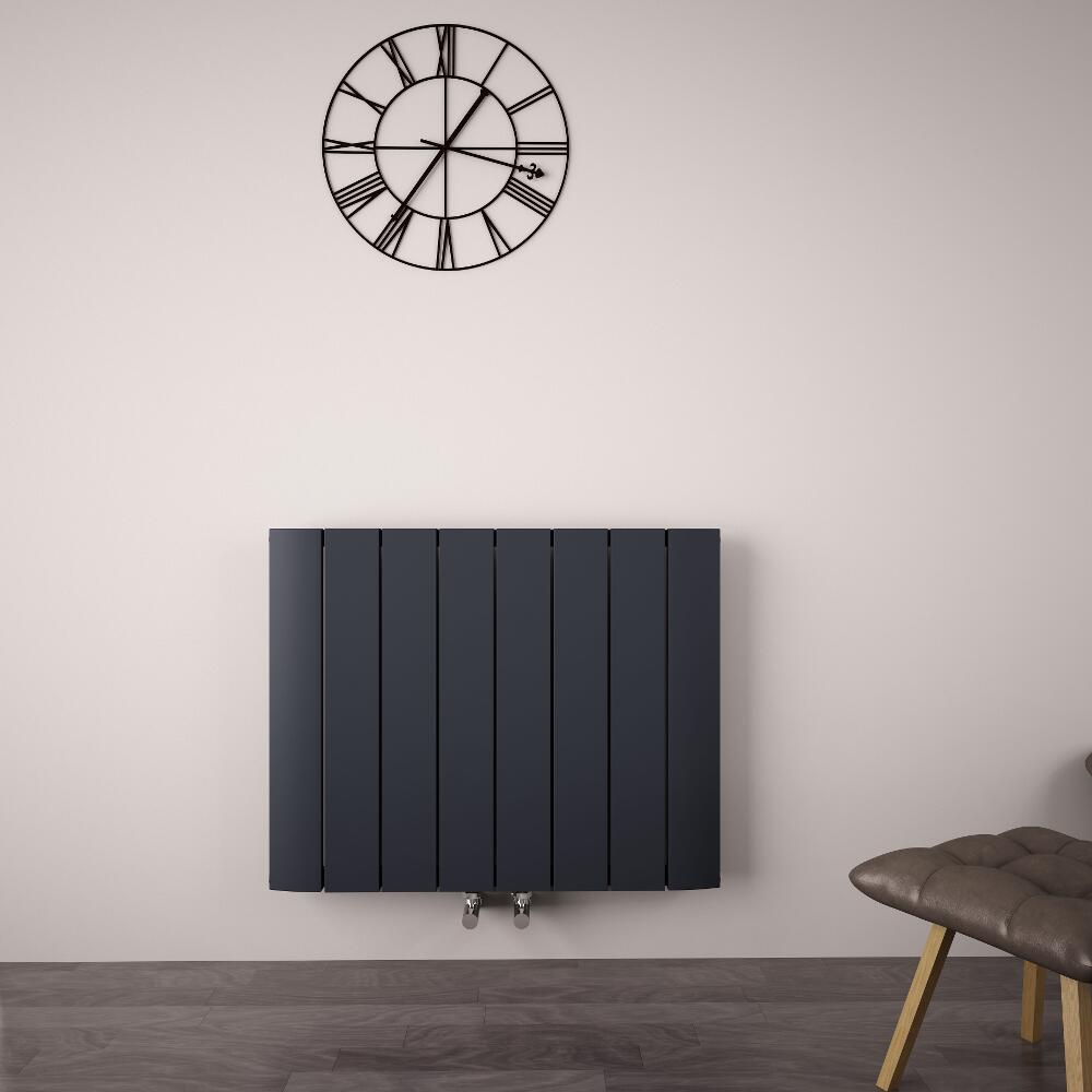 Radiador de Diseño Horizontal Con Conexión Central - Aluminio - Antracita - 600mm x 755mm x 45mm - 1024 Vatios - Aurora