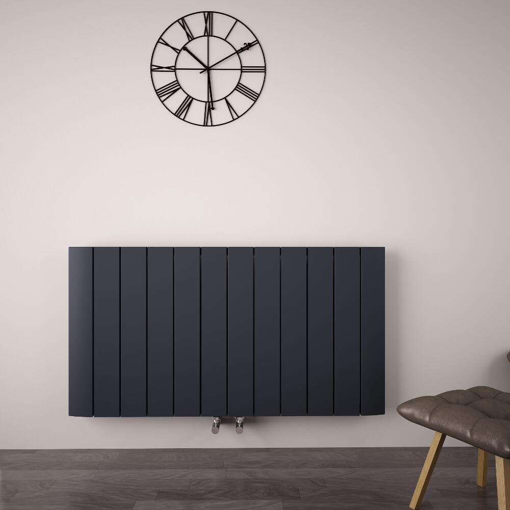 Radiador de Diseño Horizontal Con Conexión Central - Aluminio - Antracita - 600mm x 1135mm x 46mm - 1535 Vatios - Aurora