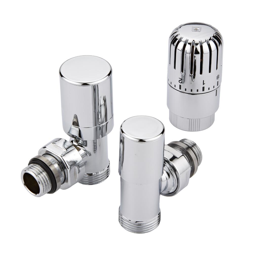 Par de Llaves Angulares Termostáticas Cromadas Estilo Minimalista para Radiador con Adaptador - Multicapa 14mm