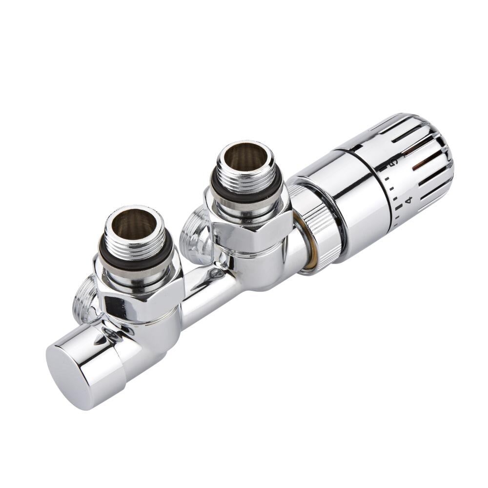 Par de Llaves Angulares Termostáticas Cromadas Multiblock H con Adaptador - Cobre 12mm