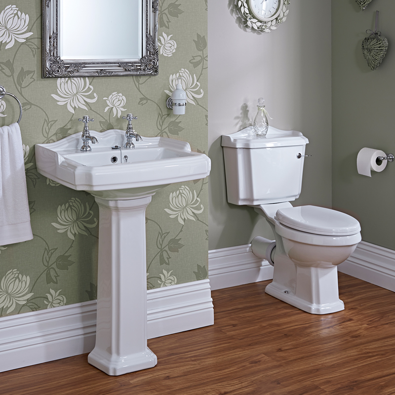 Conjunto de Baño Completo con Inodoro WC con Tapa Cisterna y Lavabo Tradicional