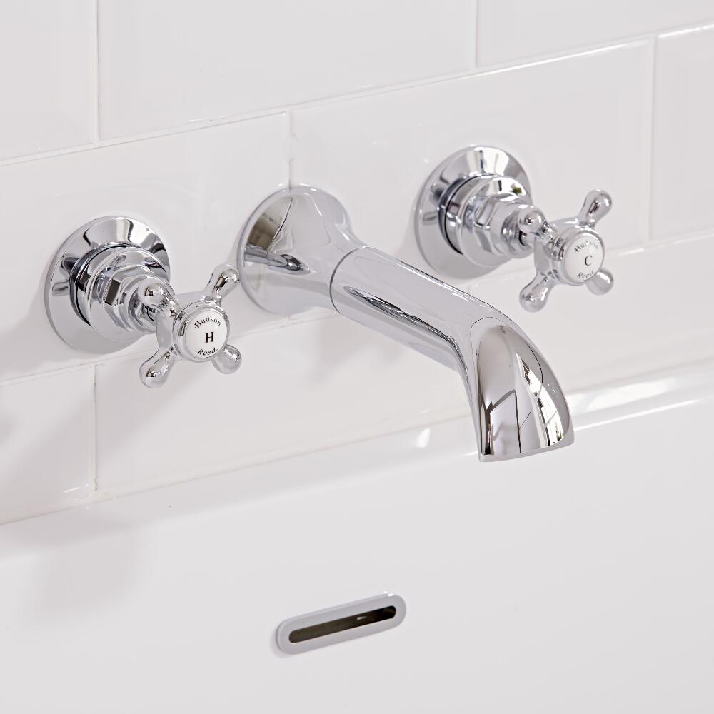 Batería Clásica de Lavabo Mural de 3 Agujeros con Manijas a Cruceta - Topaz