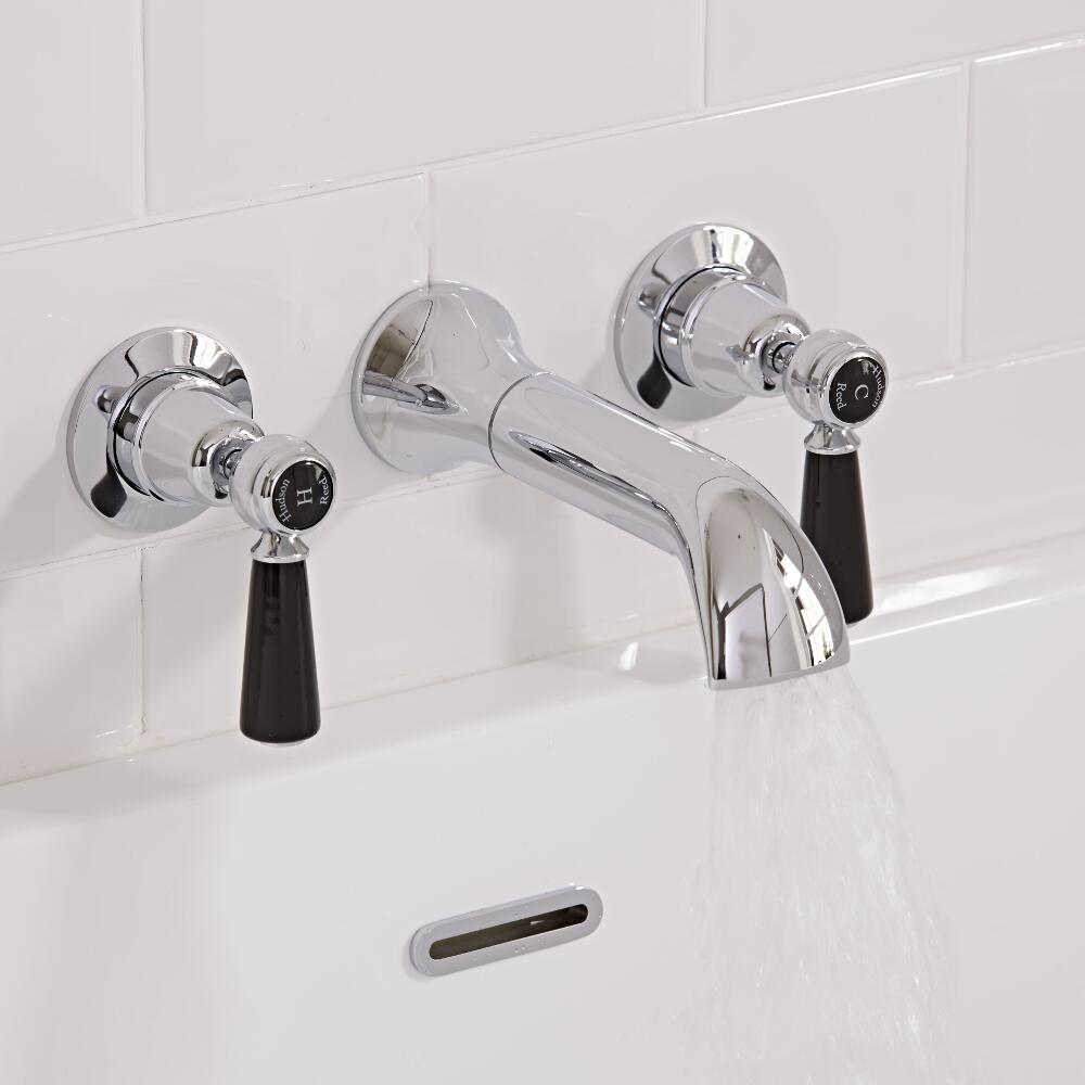 Batería de Lavabo Mural de 3 Agujeros con P[alancas de Color Negro - Topaz