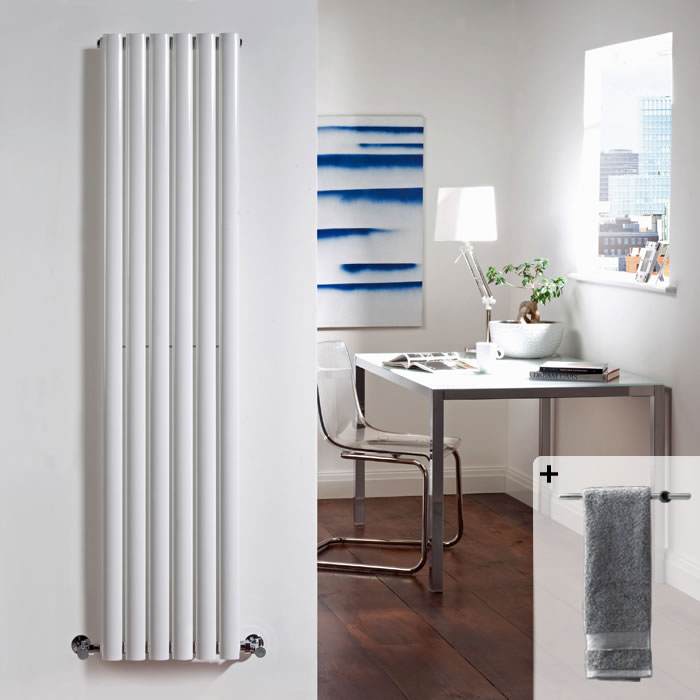 Radiador de Diseño Vertical - Blanco- 1600mm x 354mm x 105mm - 841 Vatios - Con Barra Tollero - Revive