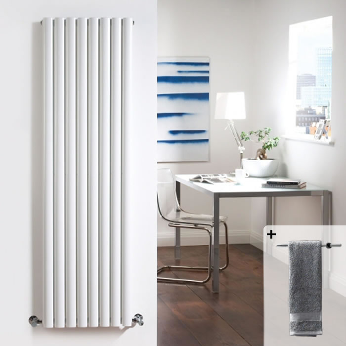 Radiador de Diseño Vertical Doble con Barra Portatoallas - Blanco - 1780mm x 472mm x 105mm - 1868 Vatios - Revive