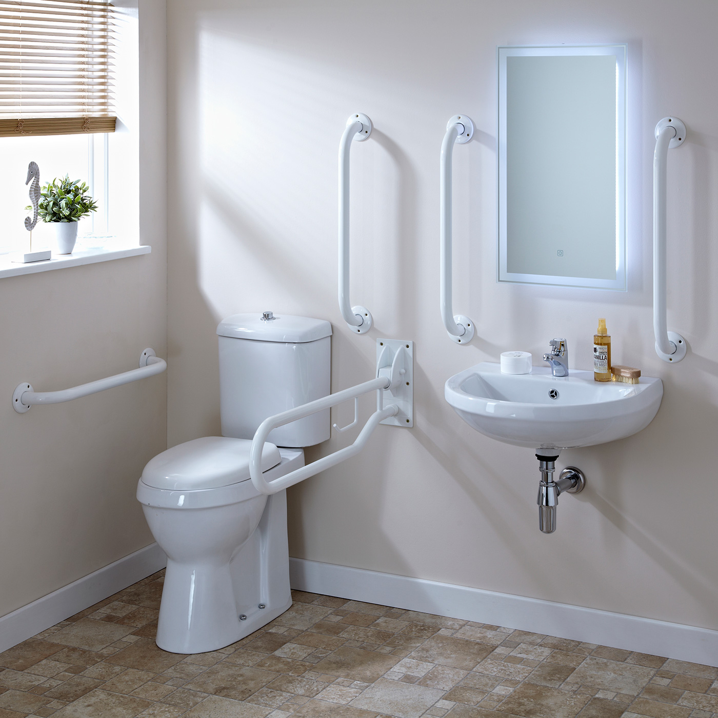 Pack de WC con Inodoro con Cisterna y Lavabo para Personas con Movilidad Reducida