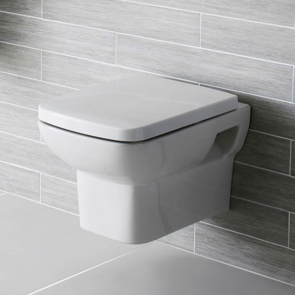 Inodoro WC de Pared con Tapa de Color Blanco y Cierre Amortiguado