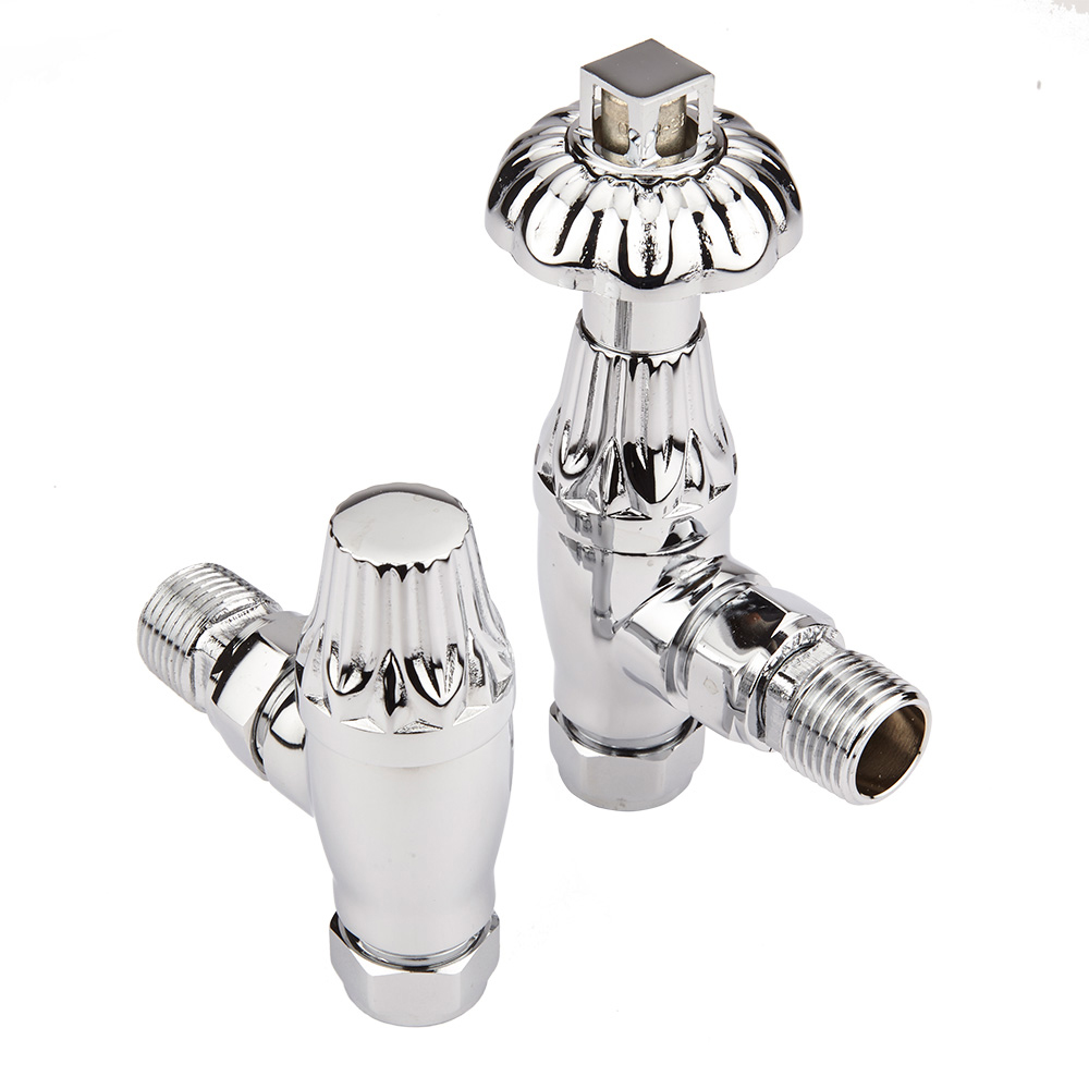 Par de Llaves Angular Termostáticas para Radiador o Toallero Cromadas en Estilo Antiguo Para Tubos de obre de 15mm - Oxford