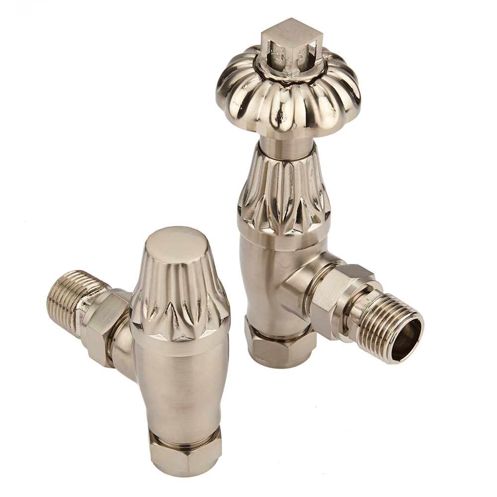 Par de Llaves Angular Termostáticas para Radiador o Toallero Satinadas en Estilo Antiguo Para Tubos de obre de 15mm - Oxford