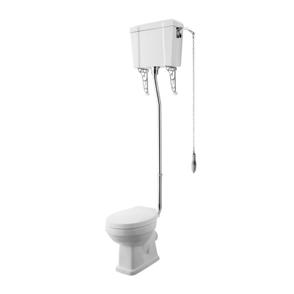 Inodoro WC Tradicional en Cerámica con Cisterna Alta y Salida Horizontal