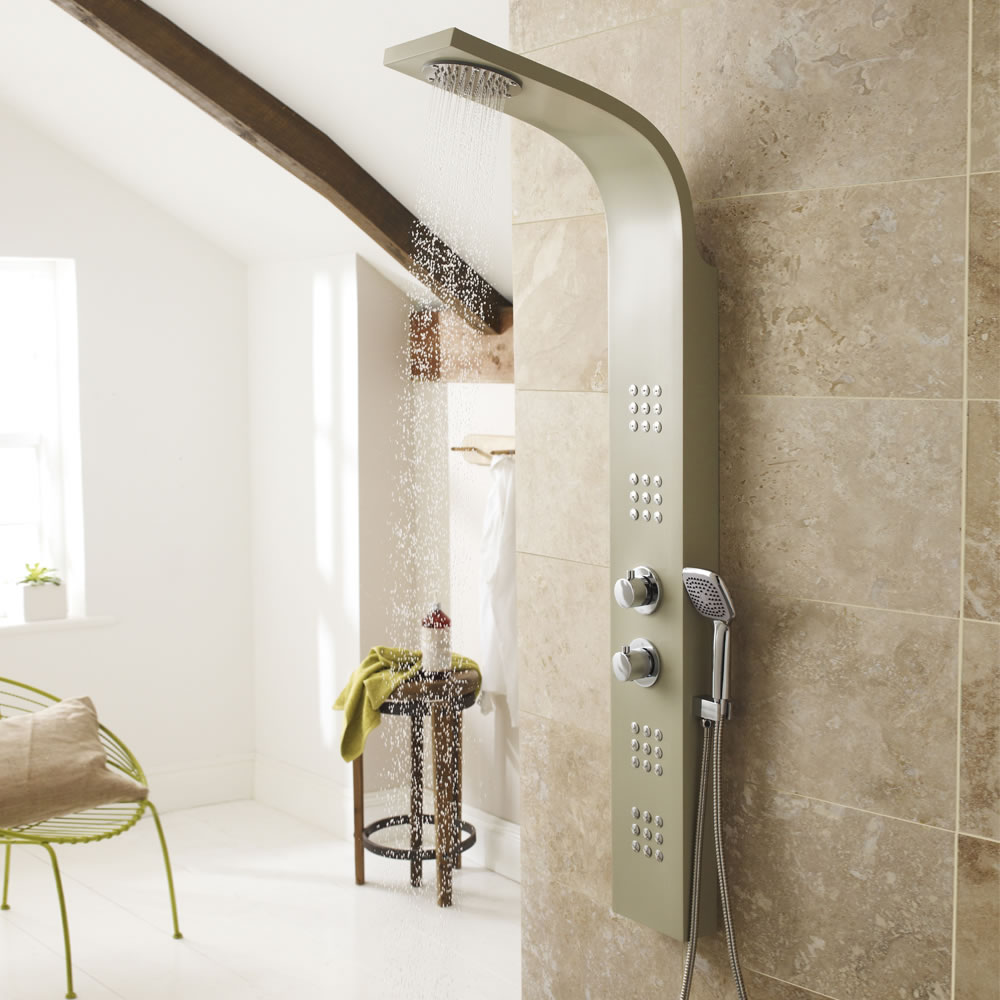Panel de Ducha Termostático Hidromasaje Multifunción de ABS con acabado en Color Crema - Nesta