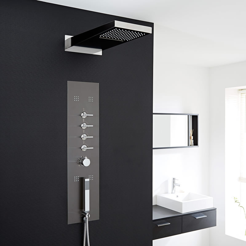 Panel de Ducha Empotrable Hidromasaje Minimalista con Alcachofa a Lluvia y Cascada