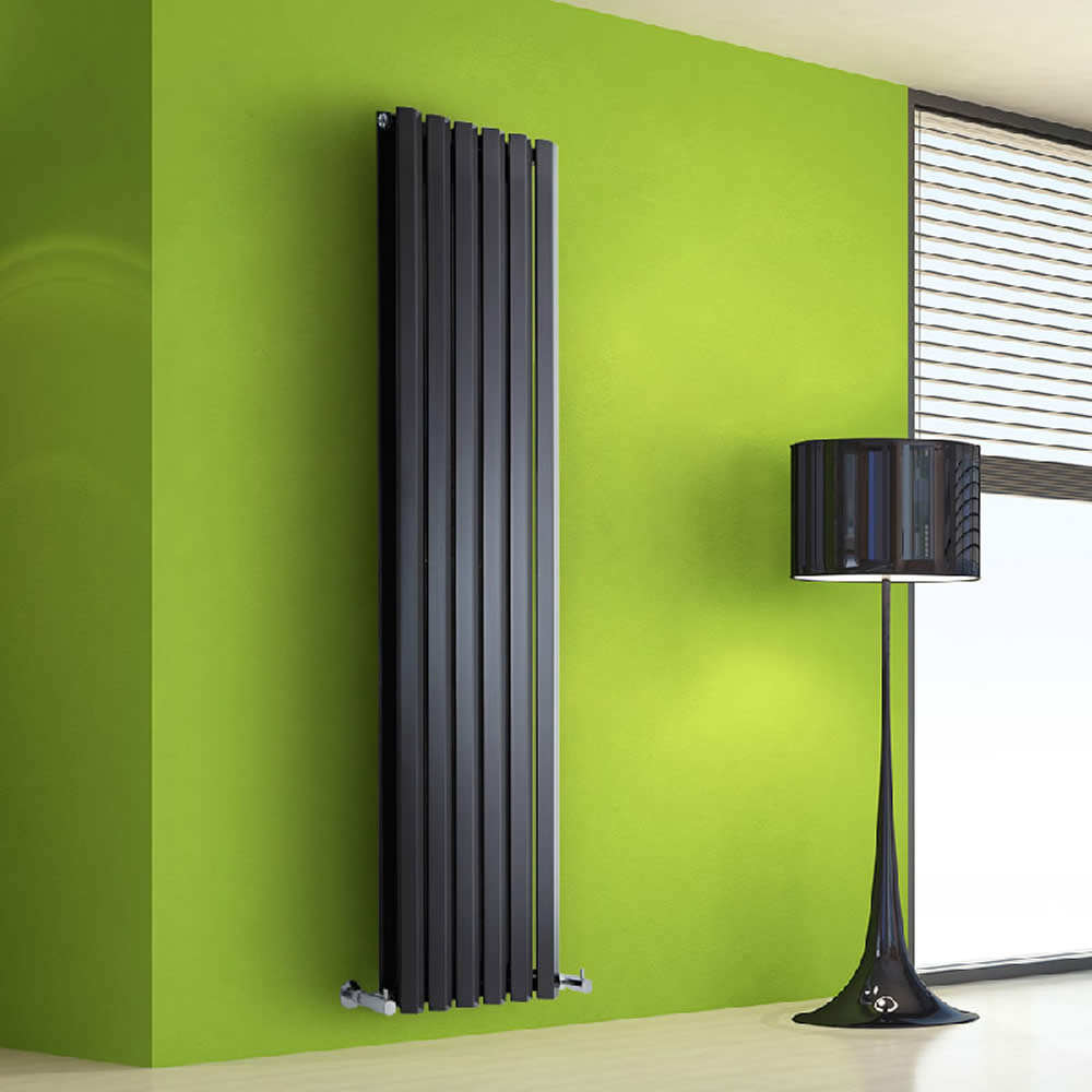 Radiador de Diseño Vertical Doble - Negro Lúcido - 1600mm x 420mm x 86mm - 1475 Vatios - Rombo