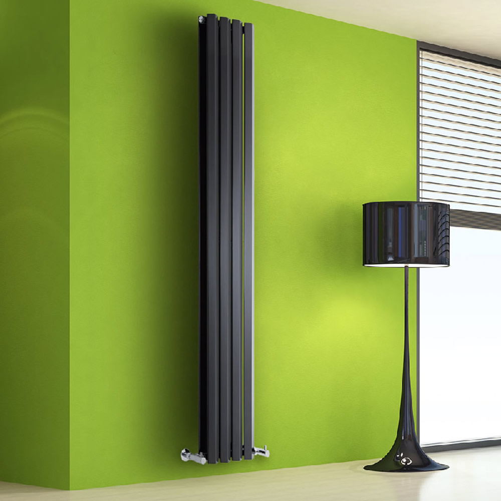 Radiador de Diseño Vertical Doble - Negro Lúcido - 1780mm x 280mm x 86mm - 1079 Vatios - Rombo