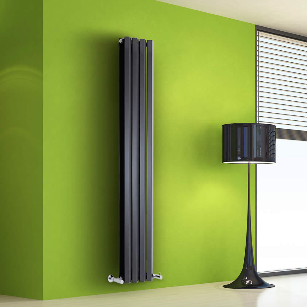 Radiador de Diseño Vertical Doble - Negro Lúcido - 1600mm x 280mm x 86mm - 983 Vatios - Rombo