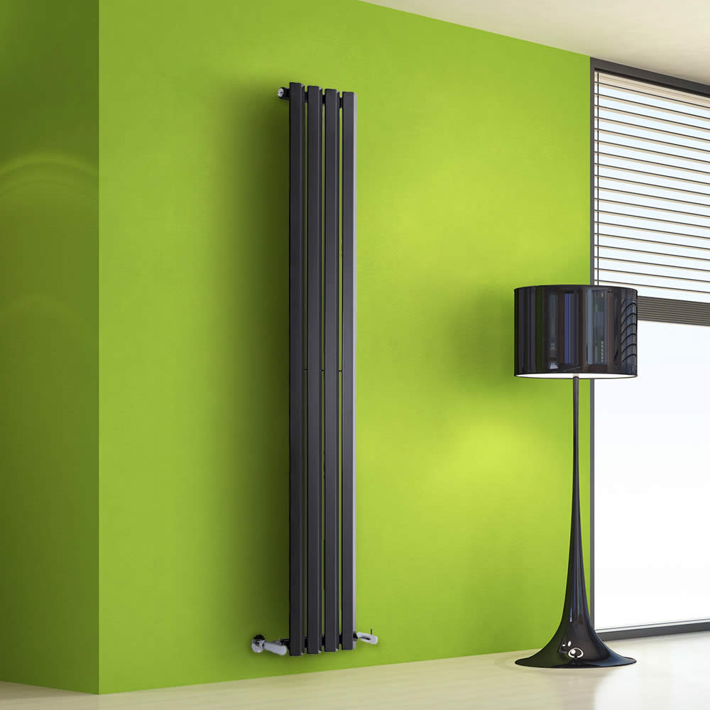 Radiador de Diseño Vertical - Negro - 1600mm x 280mm x 60mm - 630 Vatios - Rombo