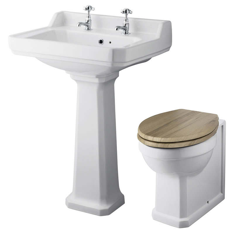Conjunto de Baño Completo con Inodoro WC Opción de Distintas Tapas de WC y Lavabo de 590mm Retro