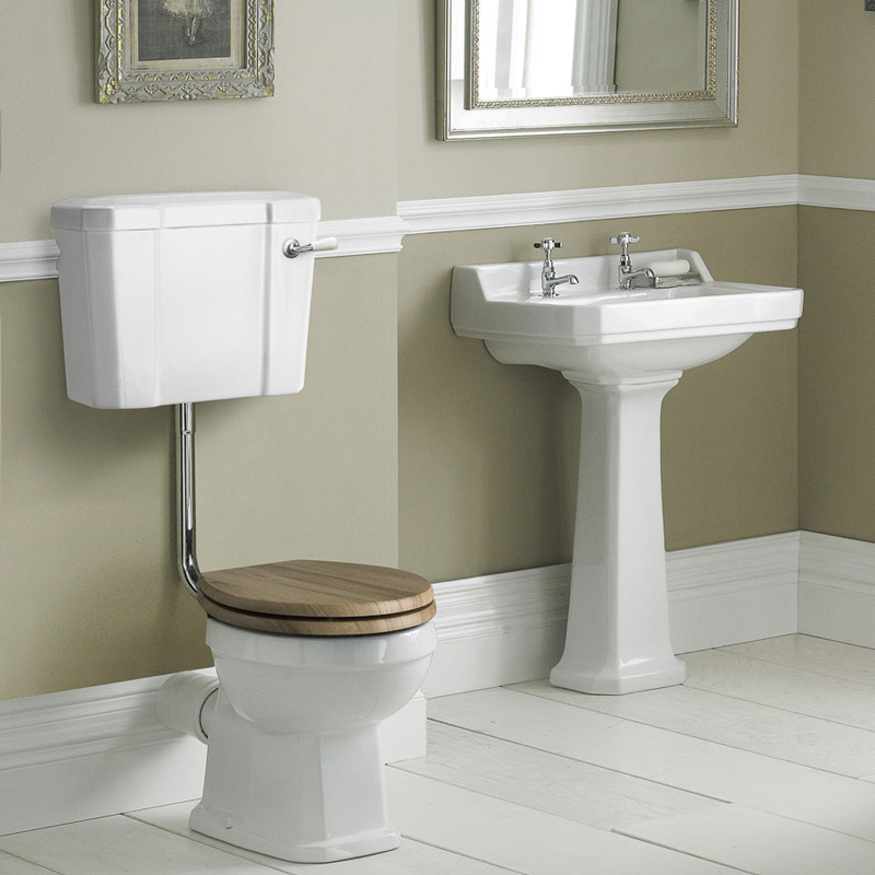 Conjunto de Baño Completo con Inodoro WC con Opción de Distintas Tapas de WC, Cisterna Semi Suspendida y Lavabo de 590mm - Retro