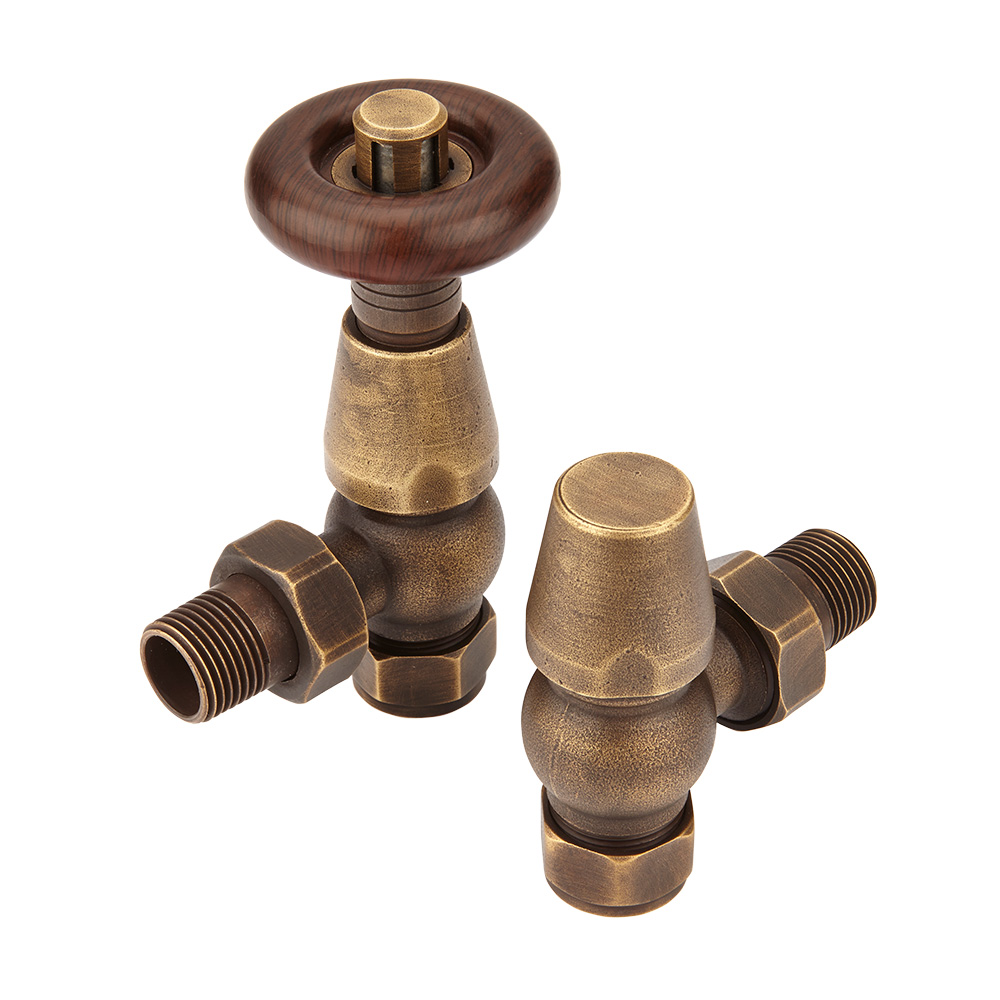 Par de Llaves Angulares Termostáticas para Radiadores y toalleros con Acabado de Color Bronce para Tubos de Cobre de 15mm