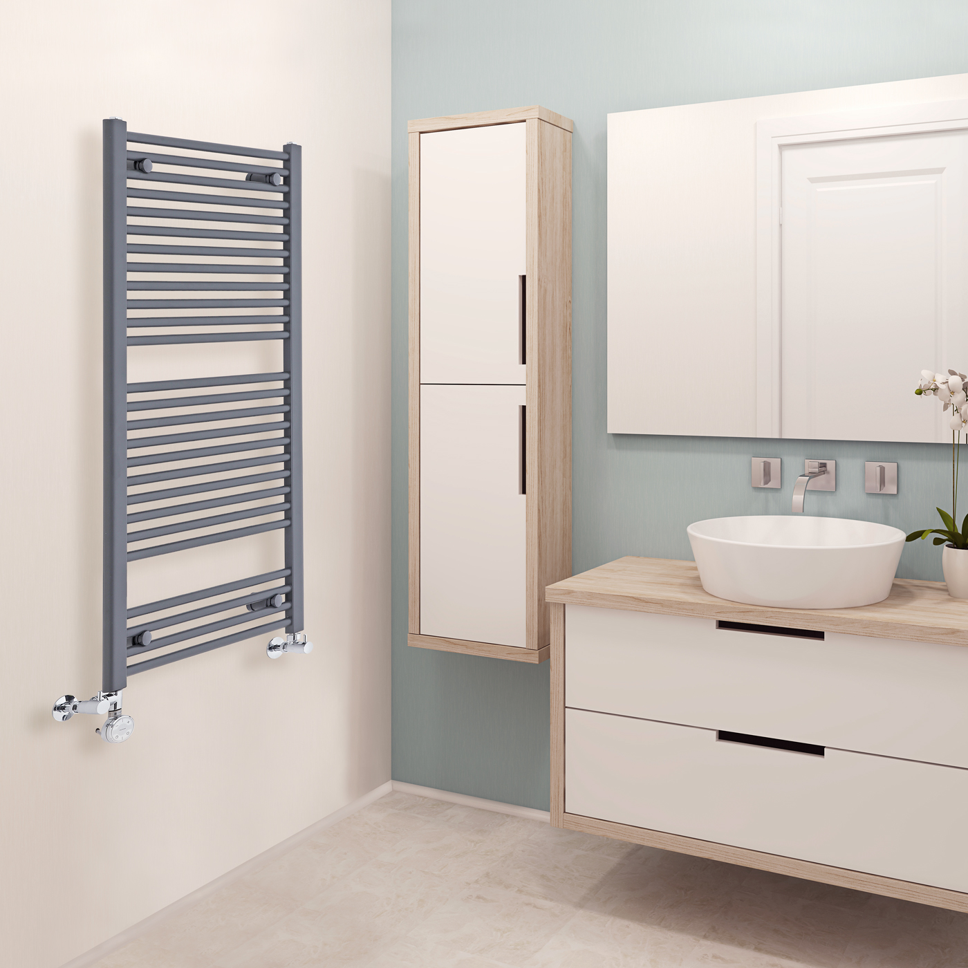Radiador Toallero Mixto Plano - Antracita - 1200mm x 500mm x 30mm - 686 Vatios - Loa
