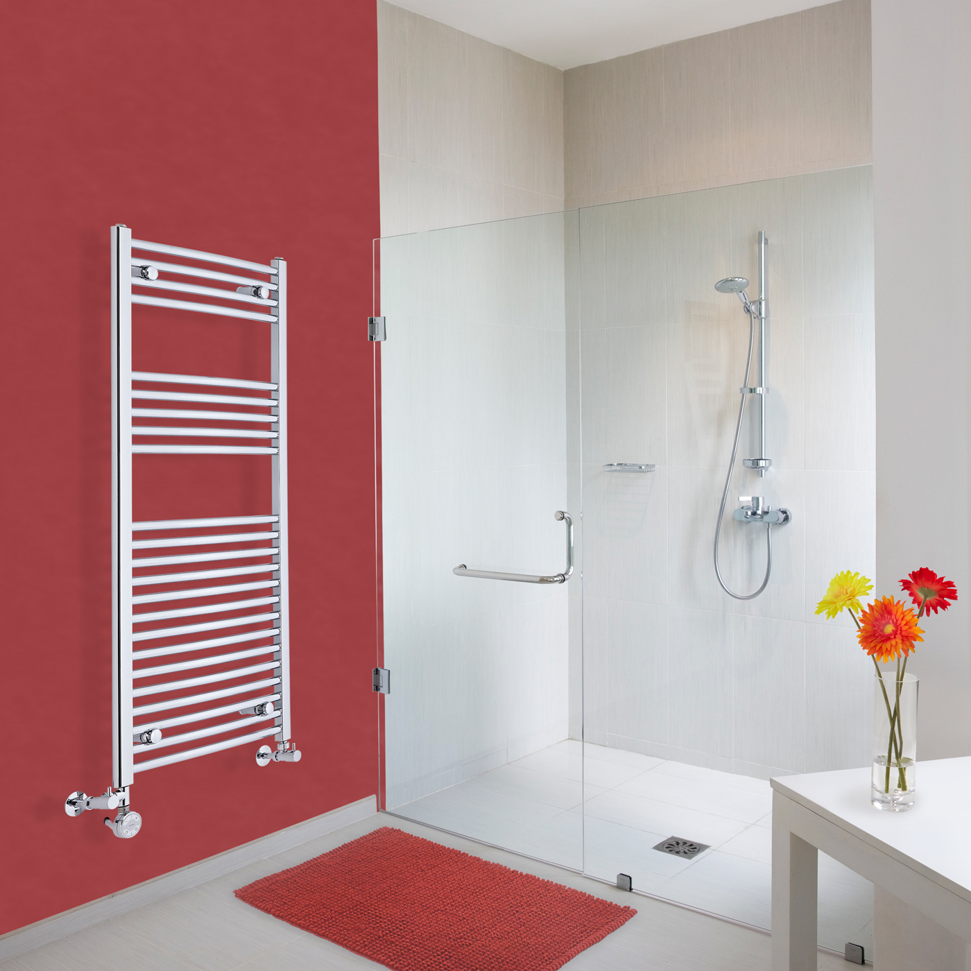 Radiador Toallero Mixto Curvo - Cromado - 1200mm x 500mm x 45mm - 448 Vatios - Ischia
