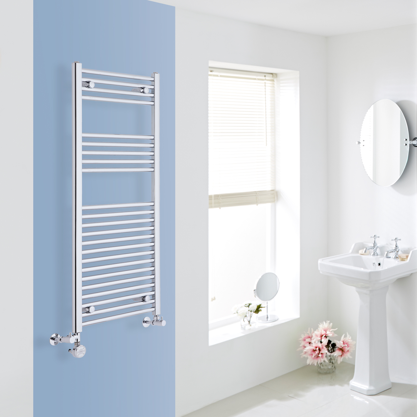 Radiador Toallero Mixto Plano - Cromado - 1200mm x 500mm x 30mm - 448 Vatios - Ischia