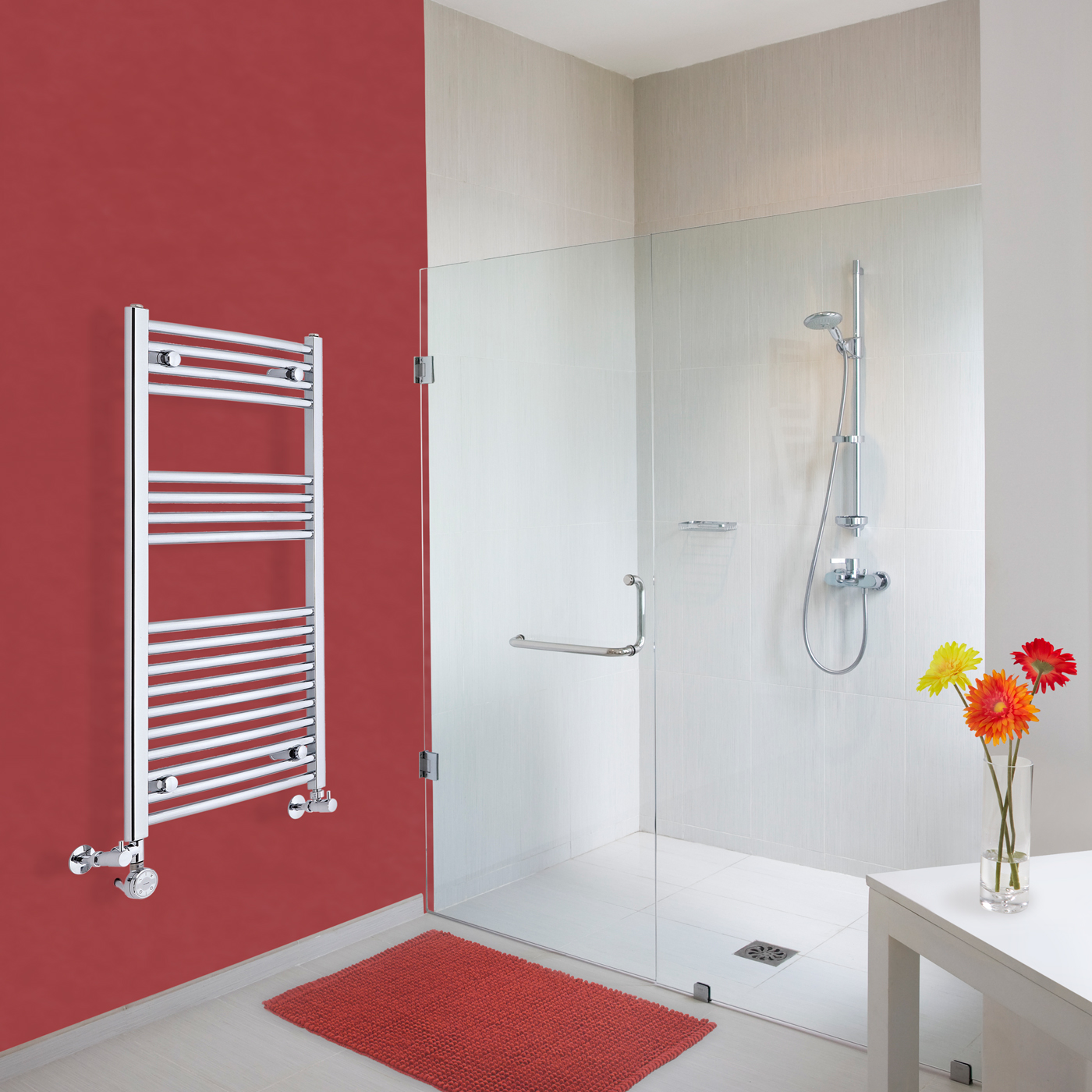 Radiador Toallero Mixto Curvo - Cromado - 1000mm x 500mm x 45mm - 360 Vatios - Ischia
