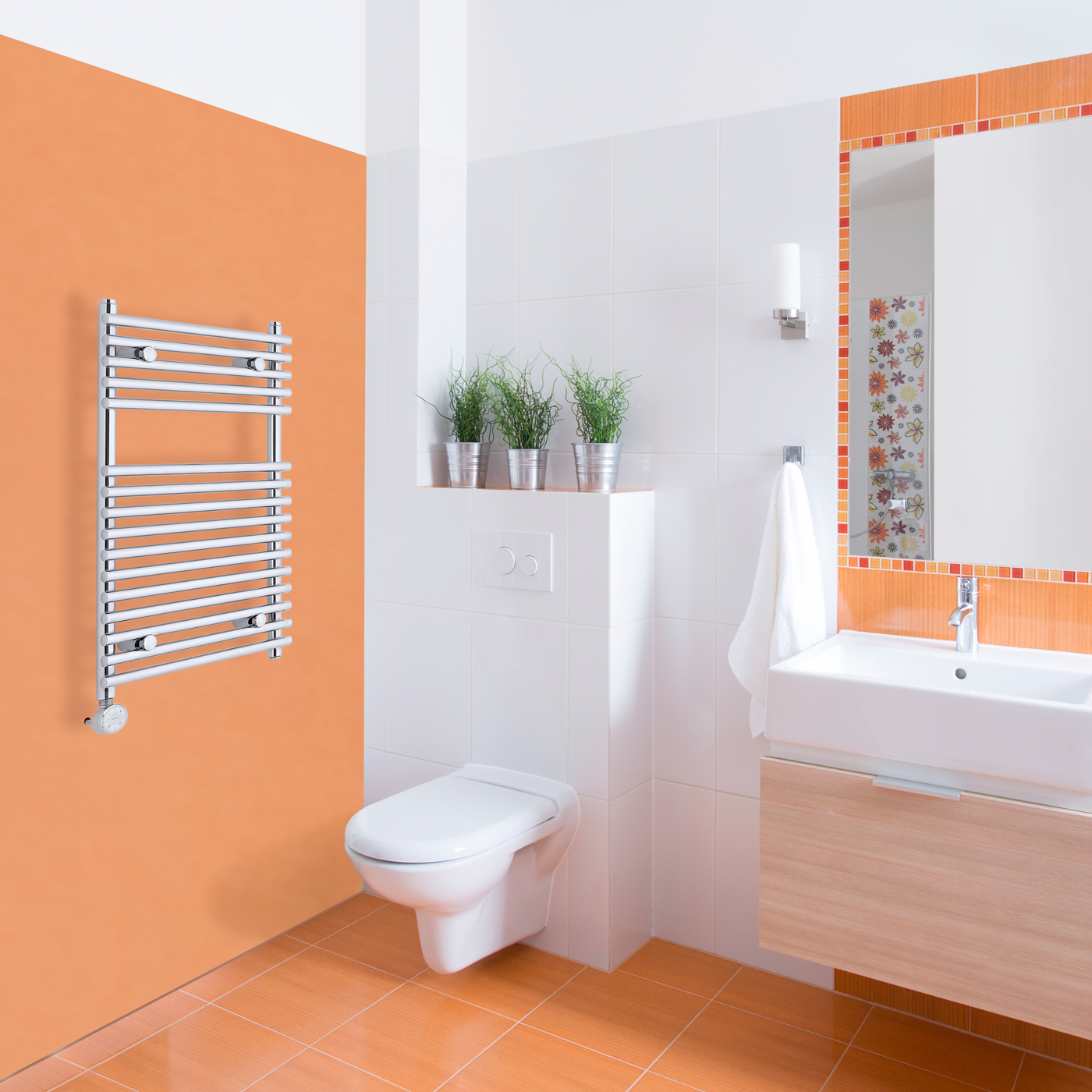 Radiador Toallero Eléctrico Plano - Cromado - 750mm x 450mm x 70mm - Ischia