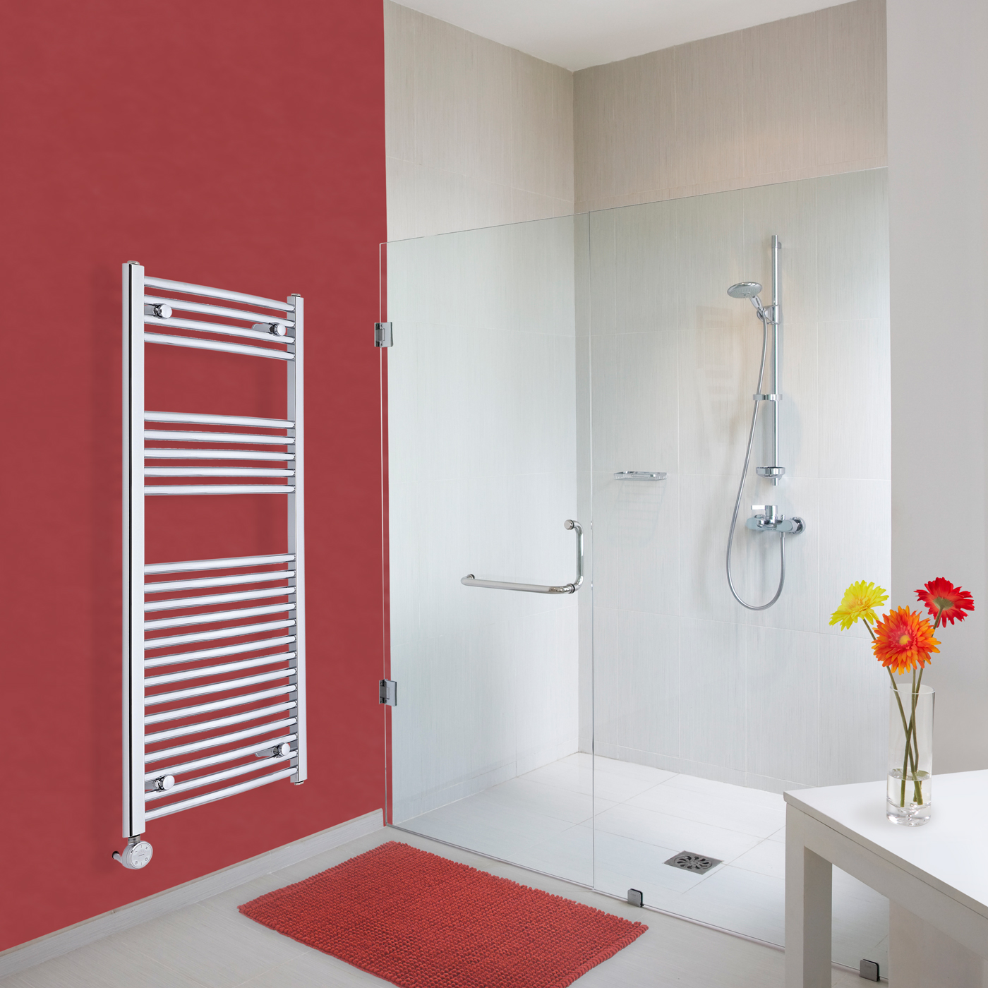 Radiador Toallero Eléctrico Curvo - Cromado - 1200mm x 500mm x 45mm - Ischia