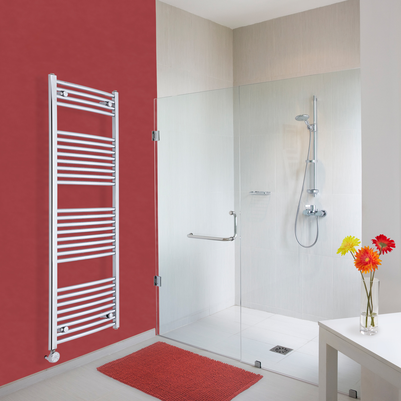 Radiador Toallero Eléctrico Curvo - Cromado - 1500mm x 500mm x 45mm - Ischia