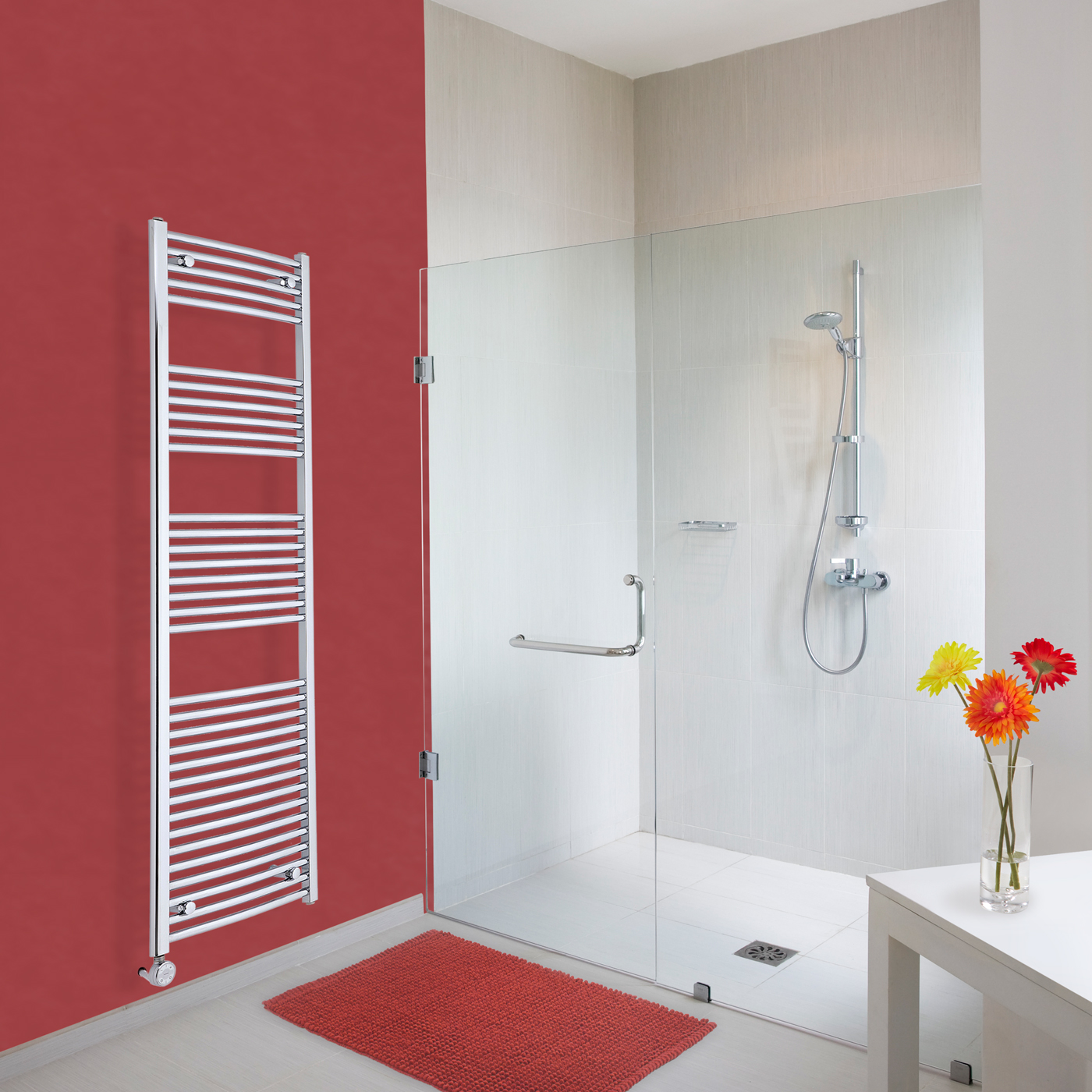 Radiador Toallero Eléctrico Curvo - Cromado - 1800mm x 500mm x 45mm - Ischia